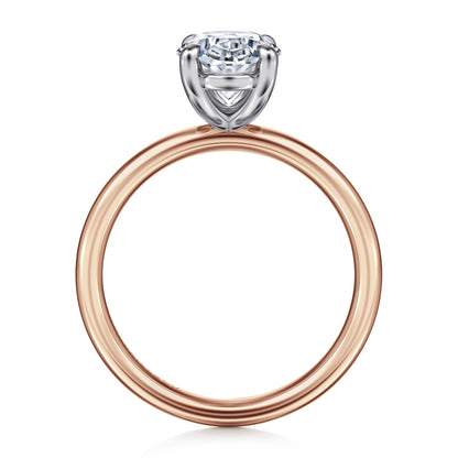 14K White-Rose Gold Oval Solitaire Diamond Engagement Ring — Gabriel & Co. ER16571O8T4JJJ; center stone shown for illustration, not included