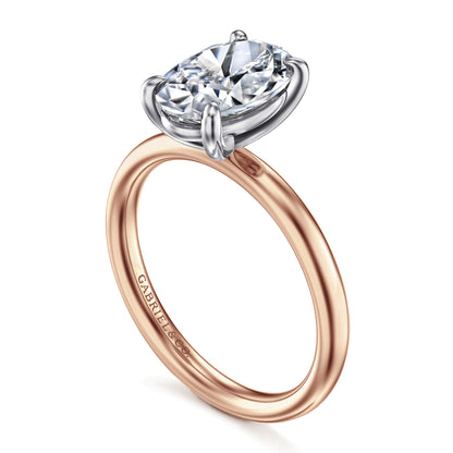 14K White-Rose Gold Oval Solitaire Diamond Engagement Ring — Gabriel & Co. ER16571O8T4JJJ; center stone shown for illustration, not included