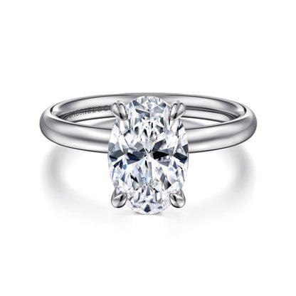 14K White Gold Oval Solitaire Diamond Engagement Ring — Gabriel & Co. ER16571O8W4JJJ; center stone shown for illustration, not included