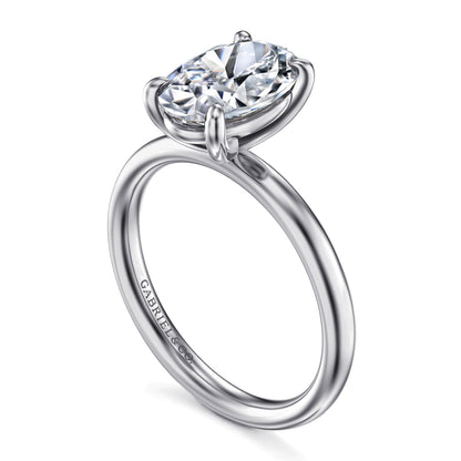 14K White Gold Oval Solitaire Diamond Engagement Ring — Gabriel & Co. ER16571O8W4JJJ; center stone shown for illustration, not included