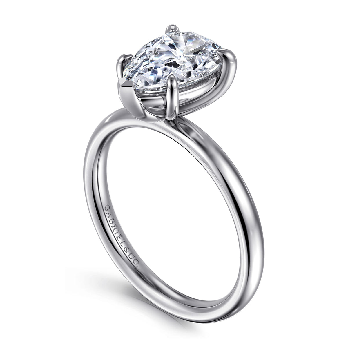 14K White Gold Pear Shape Solitaire Diamond Engagement Ring — Gabriel & Co. ER16571P8W4JJJ; center stone shown for illustration, not included