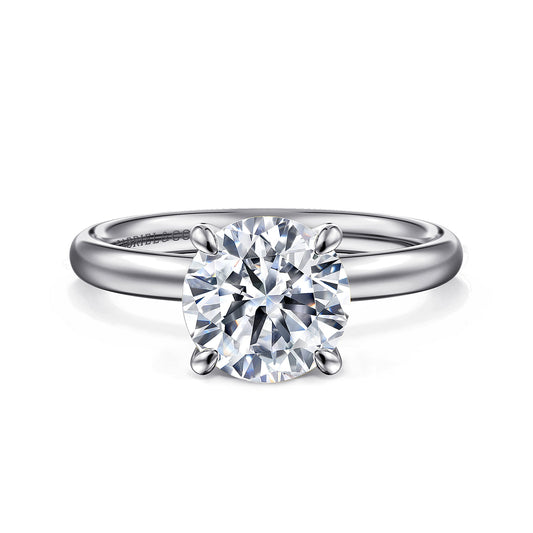 Platinum Round Solitaire Engagement Ring — Gabriel & Co. ER16571R8PTJJJ; center stone shown for illustration, not included