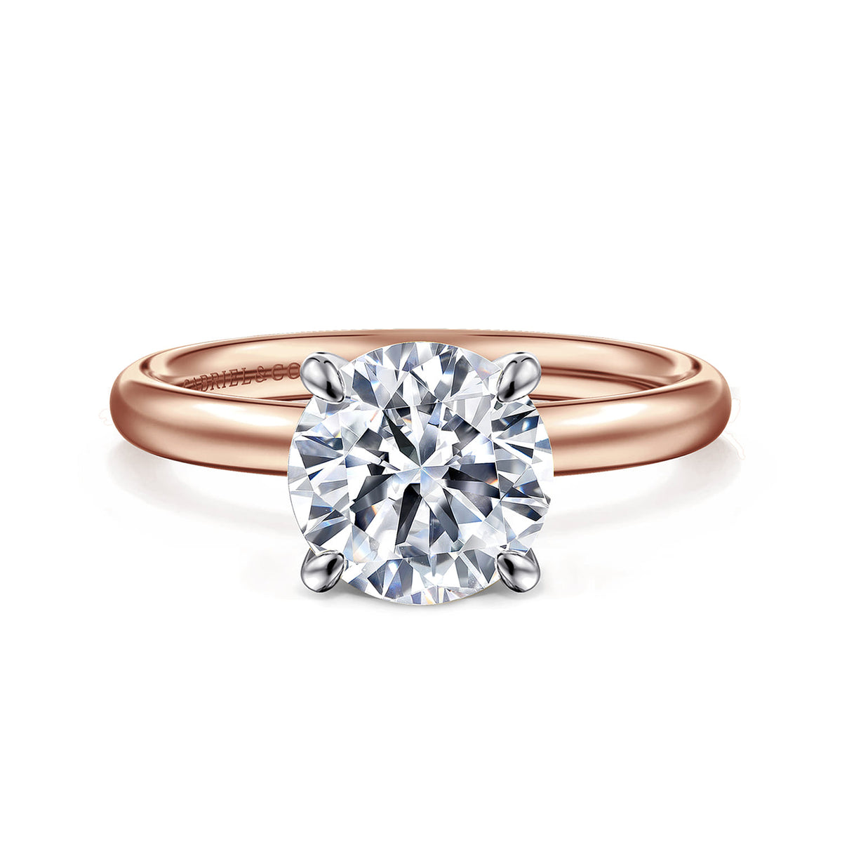 14K White-Rose Gold Round Solitaire Diamond Engagement Ring — Gabriel & Co. ER16571R8T4JJJ; center stone shown for illustration, not included