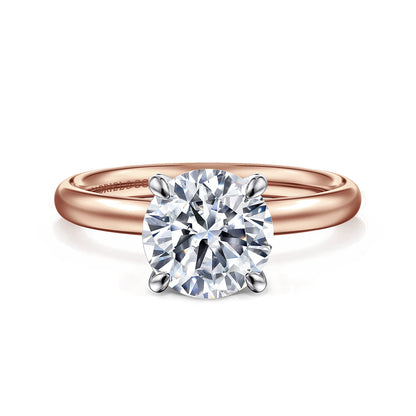 14K White-Rose Gold Round Solitaire Diamond Engagement Ring — Gabriel & Co. ER16571R8T4JJJ; center stone shown for illustration, not included