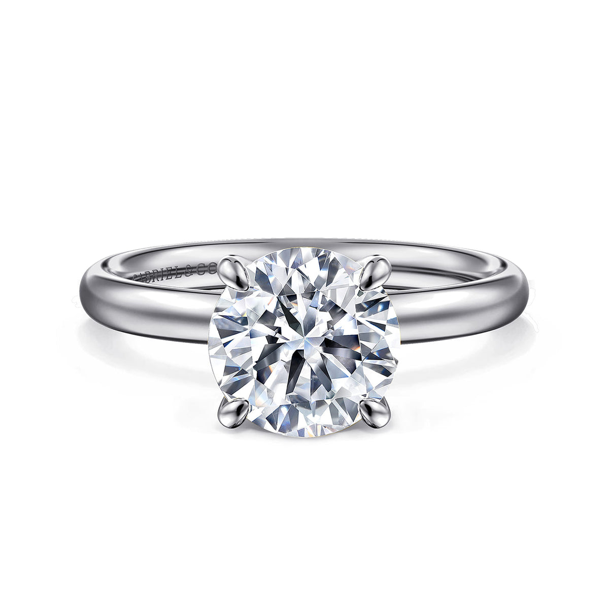 14K White Gold Round Solitaire Diamond Engagement Ring — Gabriel & Co. ER16571R8W4JJJ; center stone shown for illustration, not included