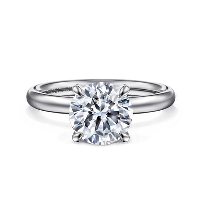 14K White Gold Round Solitaire Diamond Engagement Ring — Gabriel & Co. ER16571R8W4JJJ; center stone shown for illustration, not included