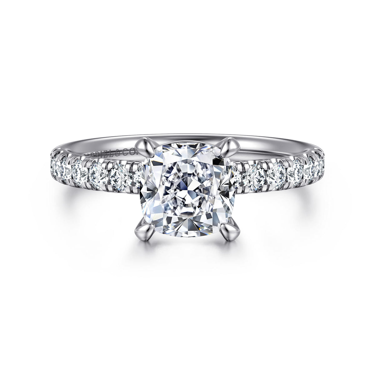 Platinum Cushion Cut Diamond Engagement Ring — ER16572C6PT4JJ; center stone shown for illustration, not included