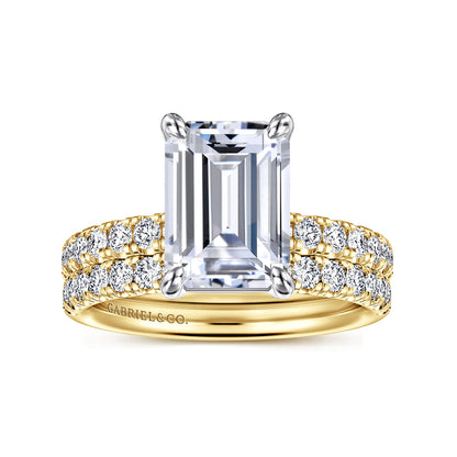14K White-Yellow Gold Emerald Cut Diamond Engagement Ring — Gabriel & Co. ER16572E12M44JJ; center stone shown for illustration, not included