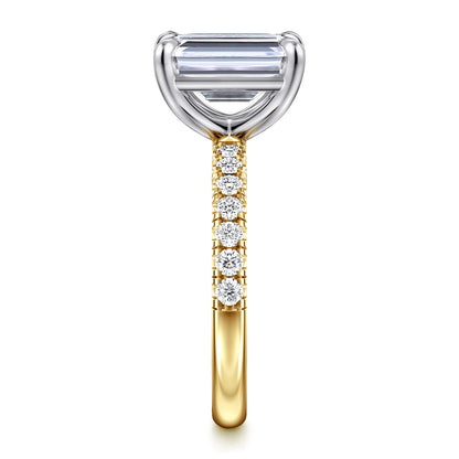 14K White-Yellow Gold Emerald Cut Diamond Engagement Ring — Gabriel & Co. ER16572E12M44JJ; center stone shown for illustration, not included
