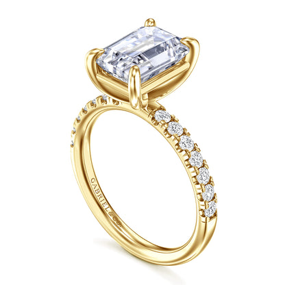 14K Yellow Gold Emerald Cut Diamond Engagement Ring — Gabriel & Co. ER16572E12Y44JJ; center stone shown for illustration, not included