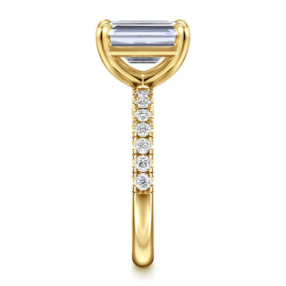 14K Yellow Gold Emerald Cut Diamond Engagement Ring — Gabriel & Co. ER16572E12Y44JJ; center stone shown for illustration, not included