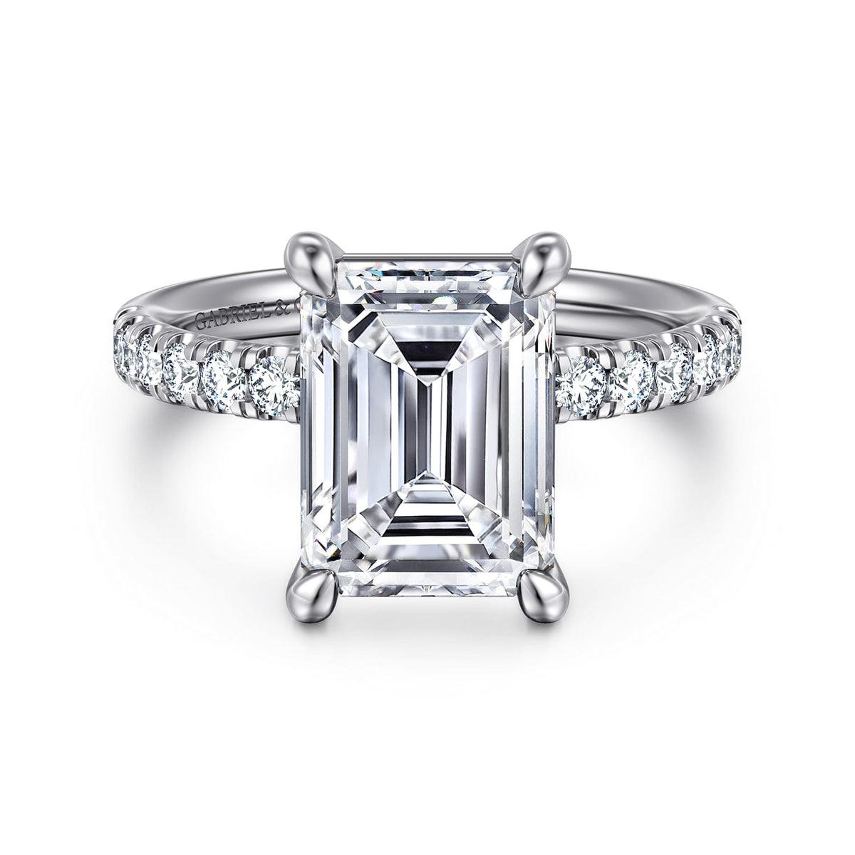 14K White Gold Emerald Cut Diamond Engagement Ring — ER16572E16W44JJ; center stone shown for illustration, not included