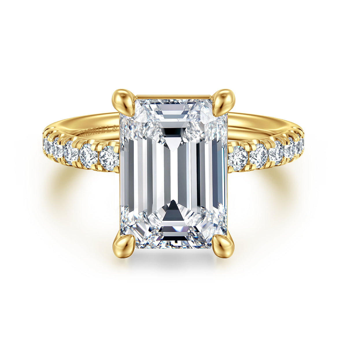 14K Yellow Gold Emerald Cut Diamond Engagement Ring — Gabriel & Co. ER16572E18Y44JJ; center stone shown for illustration, not included