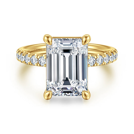 14K Yellow Gold Emerald Cut Diamond Engagement Ring — Gabriel & Co. ER16572E18Y44JJ; center stone shown for illustration, not included