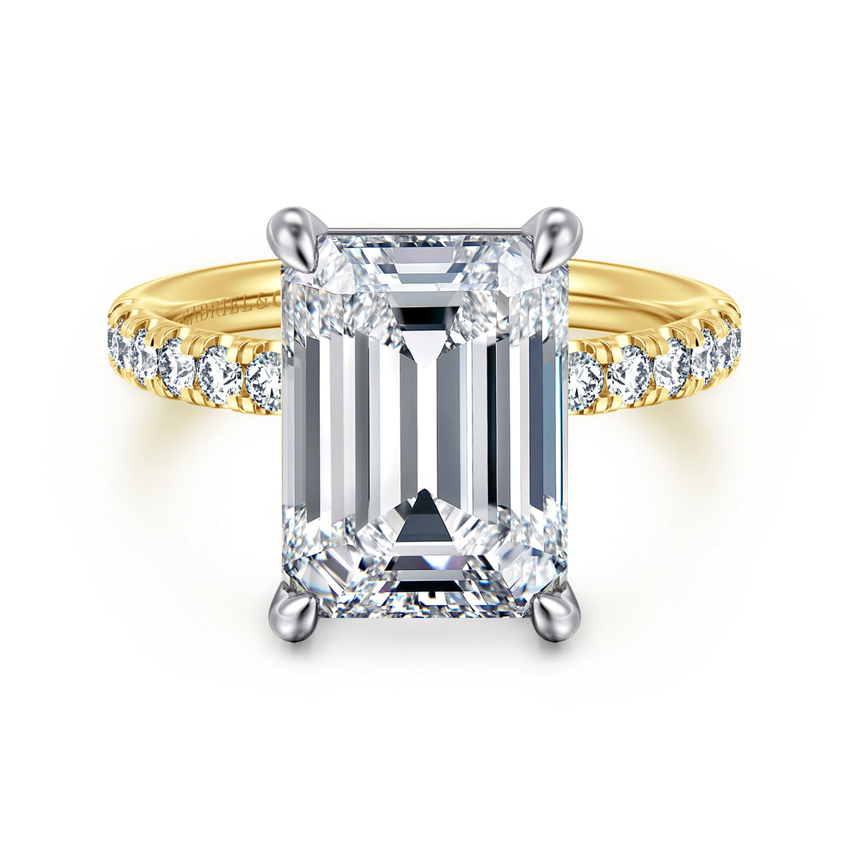 14K White-Yellow Gold Emerald Cut Diamond Engagement Ring — ER16572E20M44JJ; center stone shown for illustration, not included
