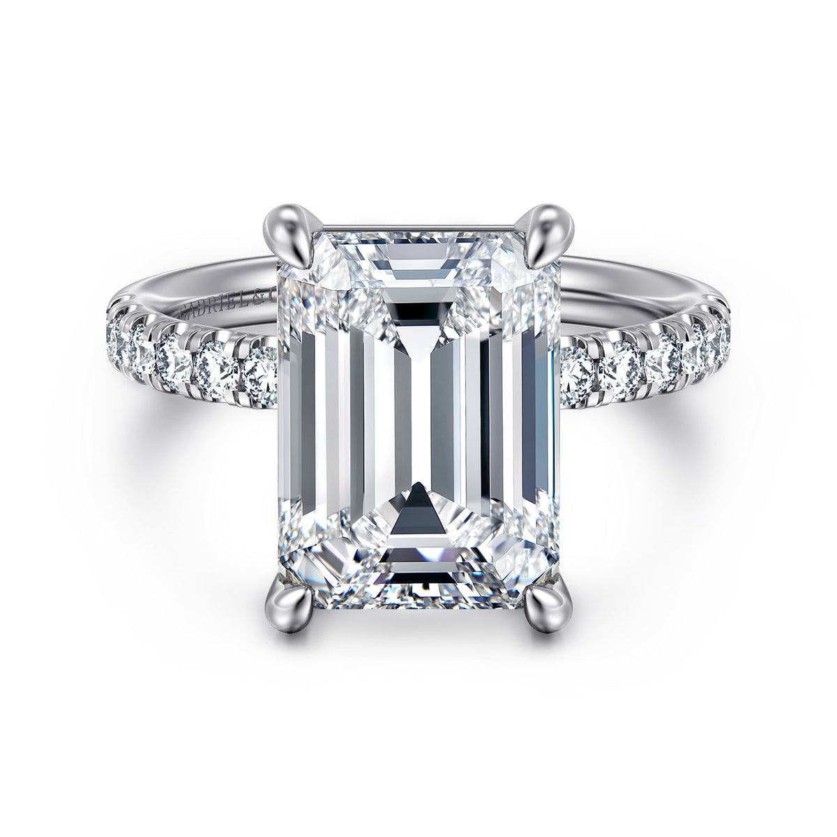 14K White Gold Emerald Cut Diamond Engagement Ring — ER16572E20W44JJ; center stone shown for illustration, not included