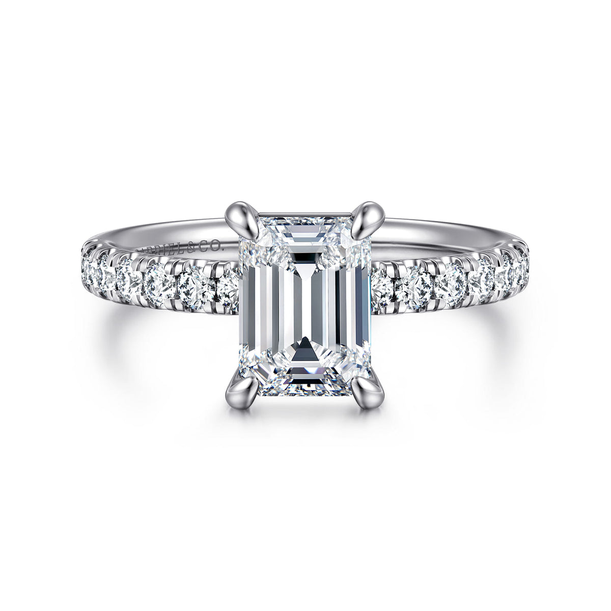 Platinum Emerald Cut Diamond Engagement Ring — ER16572E6PT4JJ; center stone shown for illustration, not included