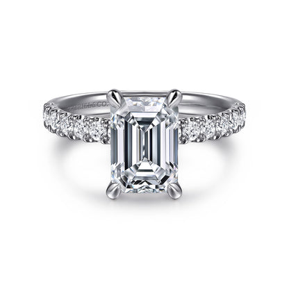 14K White Gold Emerald Cut Diamond Engagement Ring — Gabriel & Co. ER16572E8W44JJ; center stone shown for illustration, not included
