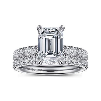 14K White Gold Emerald Cut Diamond Engagement Ring — Gabriel & Co. ER16572E8W44JJ; center stone shown for illustration, not included