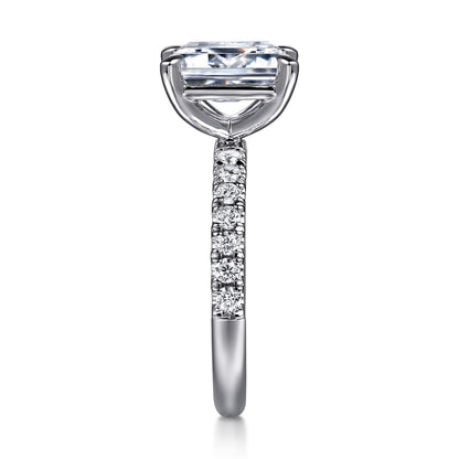 14K White Gold Emerald Cut Diamond Engagement Ring — Gabriel & Co. ER16572E8W44JJ; center stone shown for illustration, not included