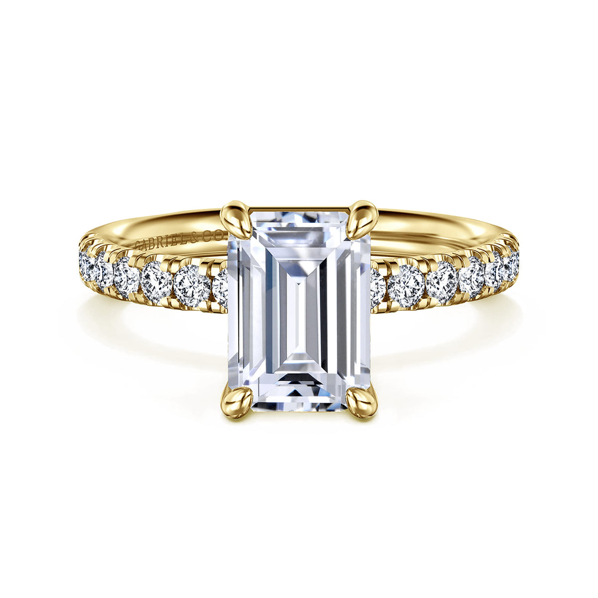 14K Yellow Gold Emerald Cut Diamond Engagement Ring — Gabriel & Co. ER16572E8Y44JJ; center stone shown for illustration, not included