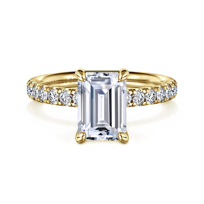 14K Yellow Gold Emerald Cut Diamond Engagement Ring — Gabriel & Co. ER16572E8Y44JJ; center stone shown for illustration, not included