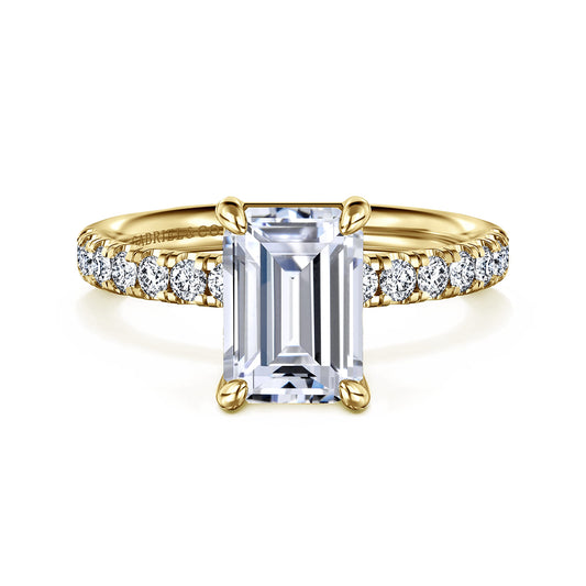 14K Yellow Gold Emerald Cut Diamond Engagement Ring — Gabriel & Co. ER16572E8Y44JJ; center stone shown for illustration, not included