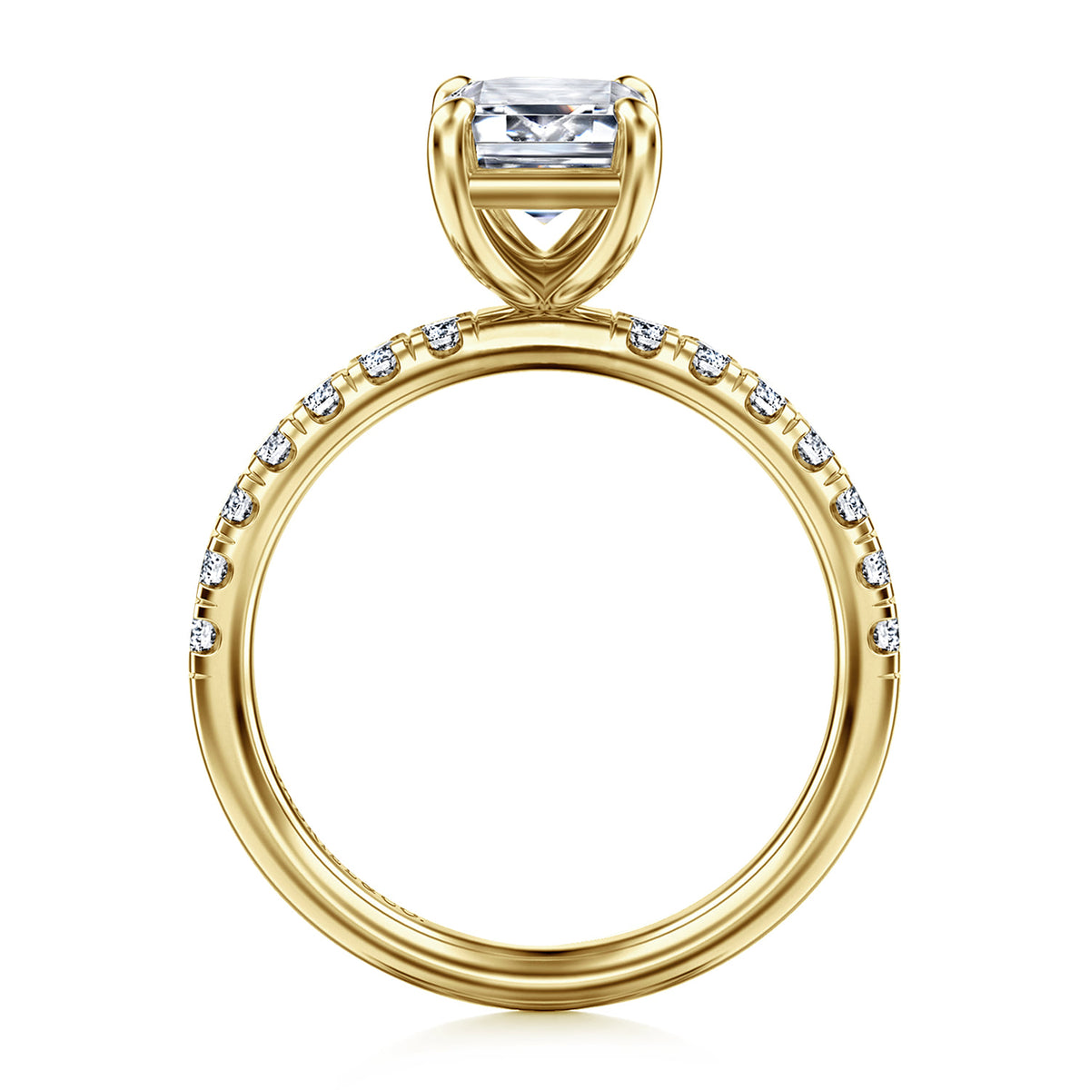 14K Yellow Gold Emerald Cut Diamond Engagement Ring — Gabriel & Co. ER16572E8Y44JJ; center stone shown for illustration, not included