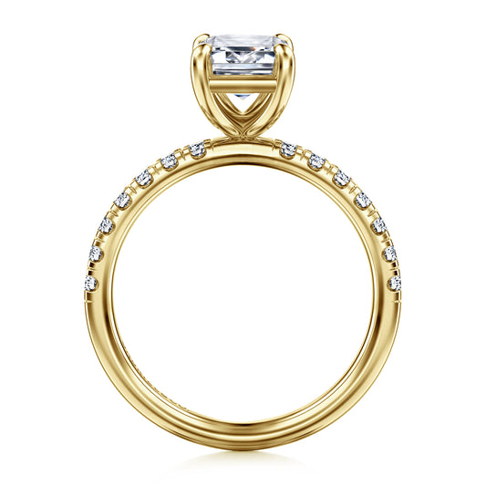 14K Yellow Gold Emerald Cut Diamond Engagement Ring — Gabriel & Co. ER16572E8Y44JJ; center stone shown for illustration, not included