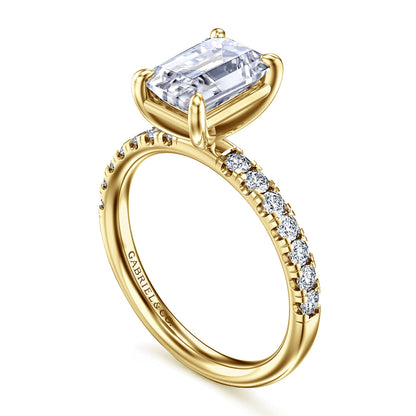14K Yellow Gold Emerald Cut Diamond Engagement Ring — Gabriel & Co. ER16572E8Y44JJ; center stone shown for illustration, not included