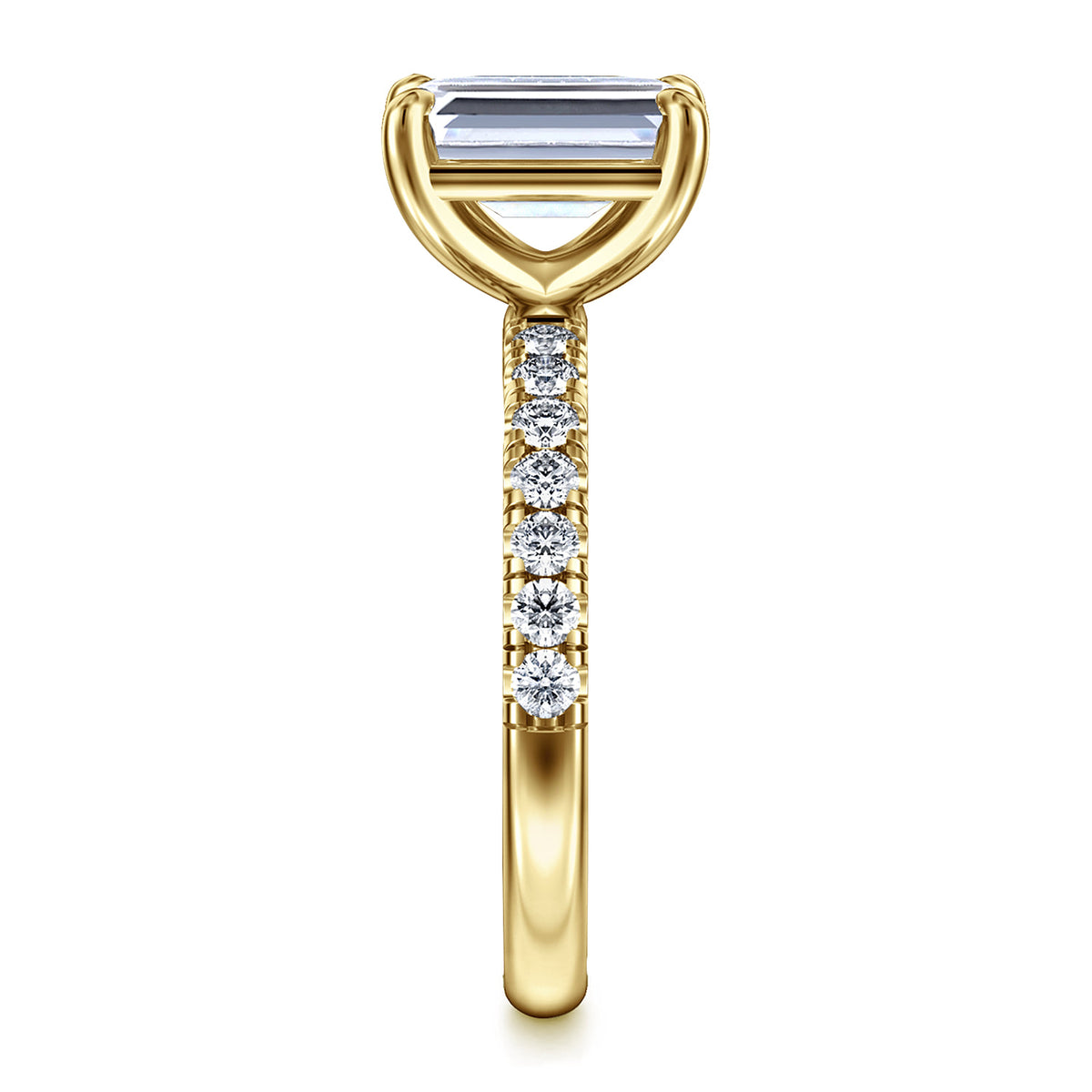 14K Yellow Gold Emerald Cut Diamond Engagement Ring — Gabriel & Co. ER16572E8Y44JJ; center stone shown for illustration, not included