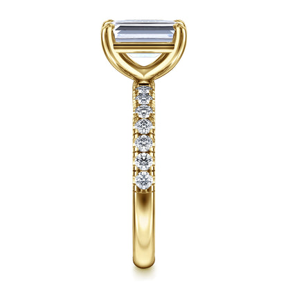 14K Yellow Gold Emerald Cut Diamond Engagement Ring — Gabriel & Co. ER16572E8Y44JJ; center stone shown for illustration, not included