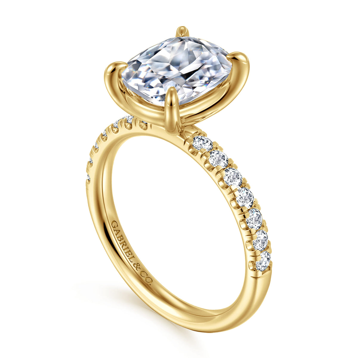14K Yellow Gold Elongated Cushion Diamond Engagement Ring — Gabriel & Co. ER16572G12Y44JJ; center stone shown for illustration, not included