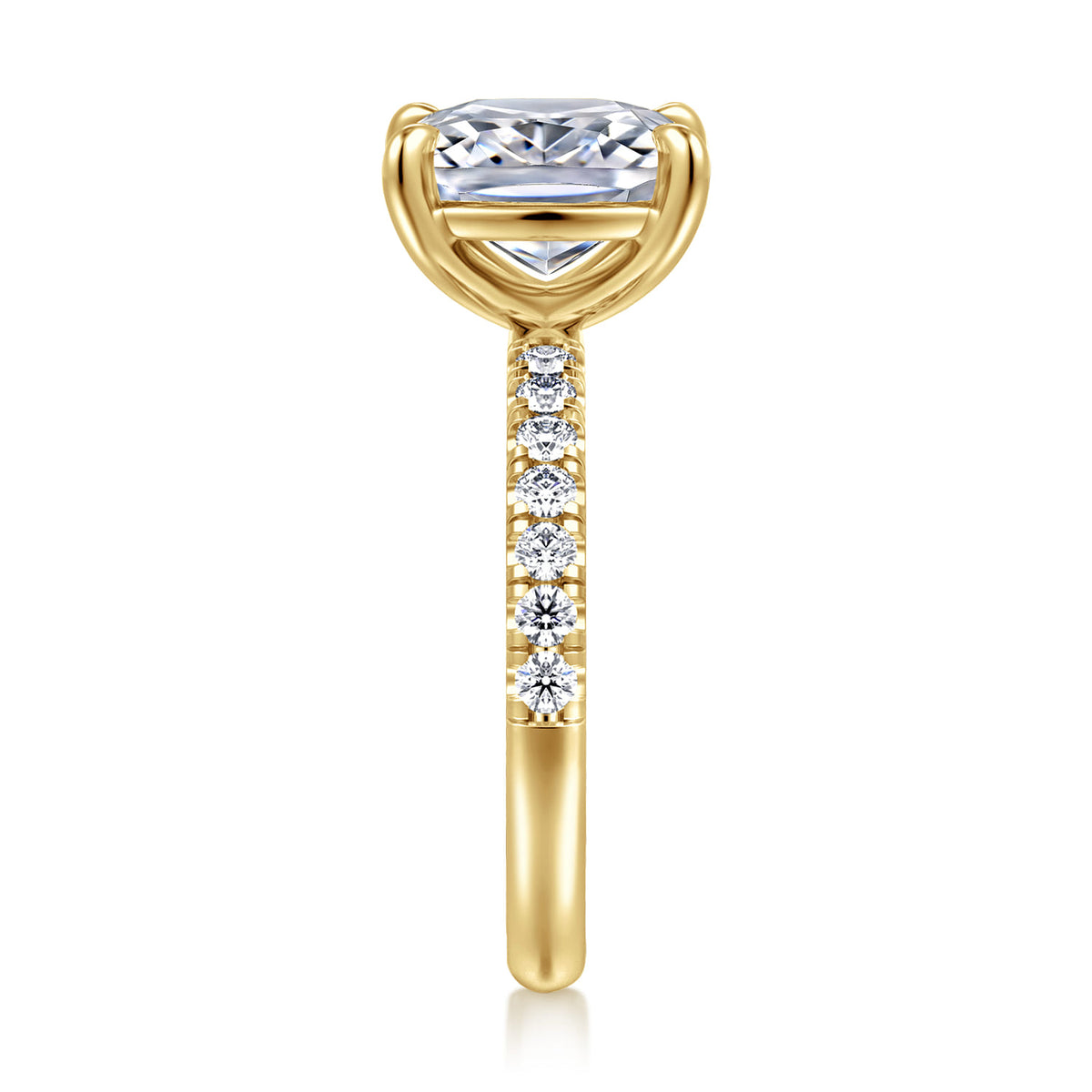 14K Yellow Gold Elongated Cushion Diamond Engagement Ring — Gabriel & Co. ER16572G12Y44JJ; center stone shown for illustration, not included