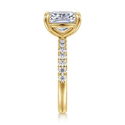 14K Yellow Gold Elongated Cushion Diamond Engagement Ring — Gabriel & Co. ER16572G12Y44JJ; center stone shown for illustration, not included