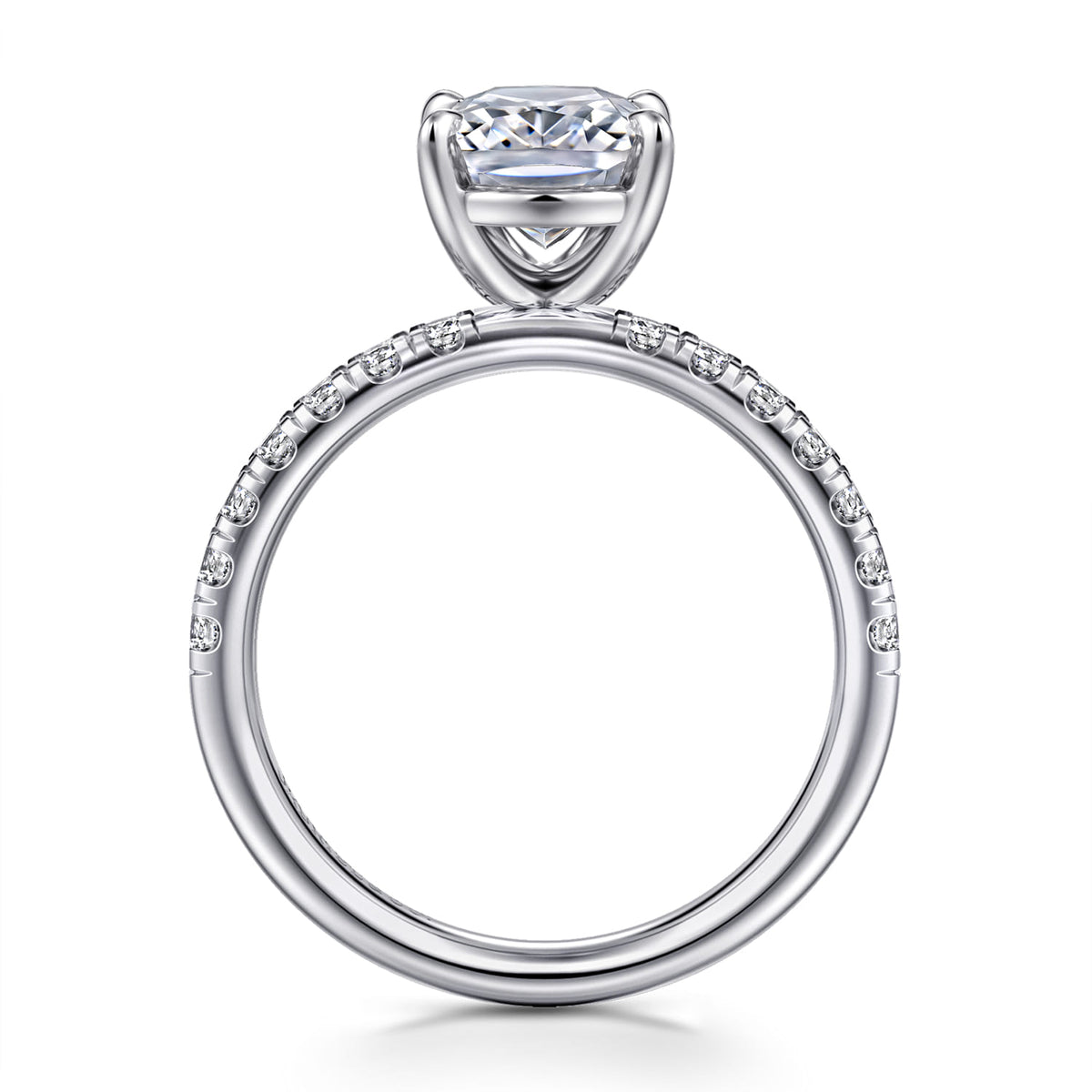 14K White Gold Elongated Cushion Diamond Engagement Ring — Gabriel & Co. ER16572G8W44JJ; center stone shown for illustration, not included