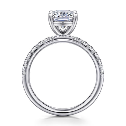 14K White Gold Elongated Cushion Diamond Engagement Ring — Gabriel & Co. ER16572G8W44JJ; center stone shown for illustration, not included