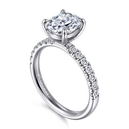 14K White Gold Elongated Cushion Diamond Engagement Ring — Gabriel & Co. ER16572G8W44JJ; center stone shown for illustration, not included