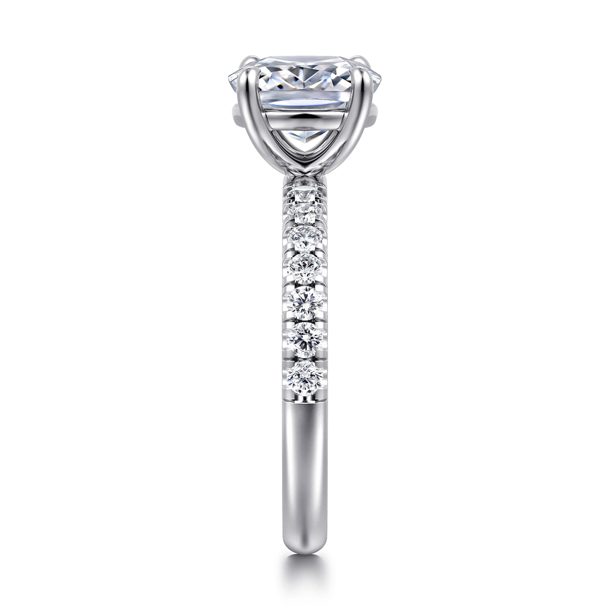 14K White Gold Elongated Cushion Diamond Engagement Ring — Gabriel & Co. ER16572G8W44JJ; center stone shown for illustration, not included