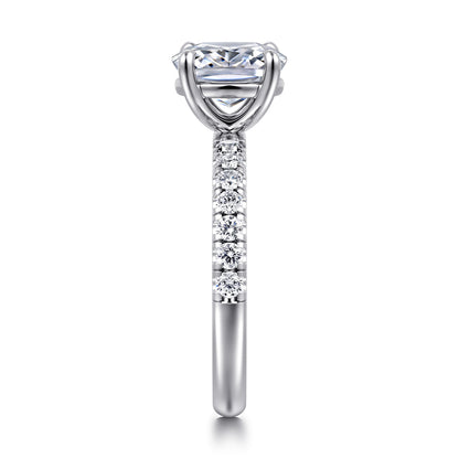 14K White Gold Elongated Cushion Diamond Engagement Ring — Gabriel & Co. ER16572G8W44JJ; center stone shown for illustration, not included