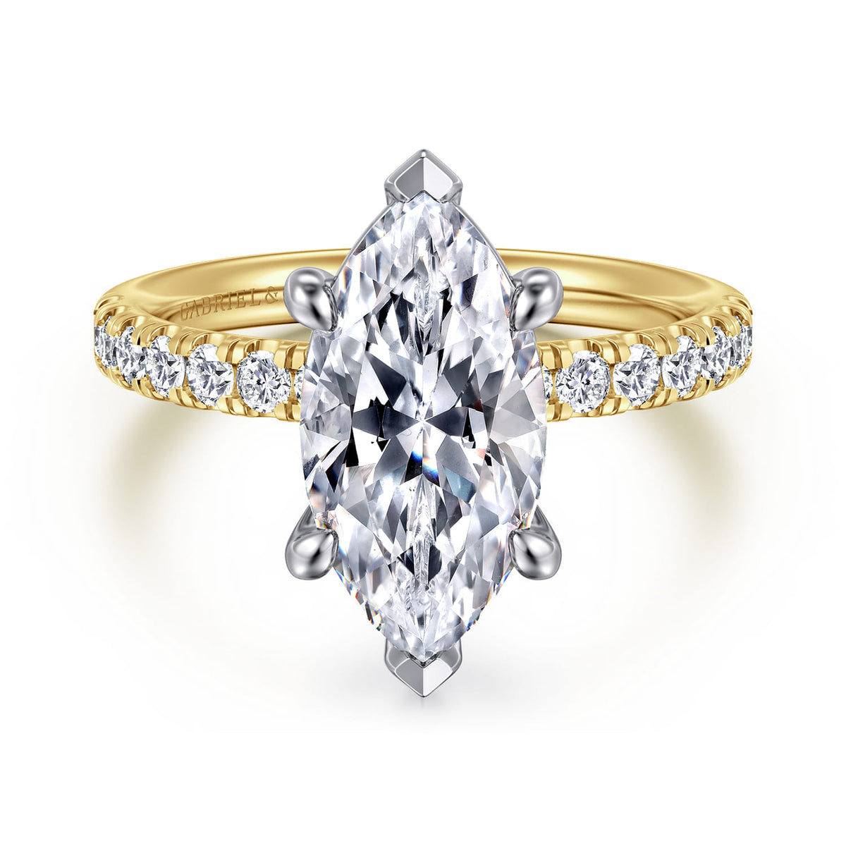 14K White-Yellow Gold Marquise Shape Diamond Engagement Ring — ER16572M12M44JJ; center stone shown for illustration, not included