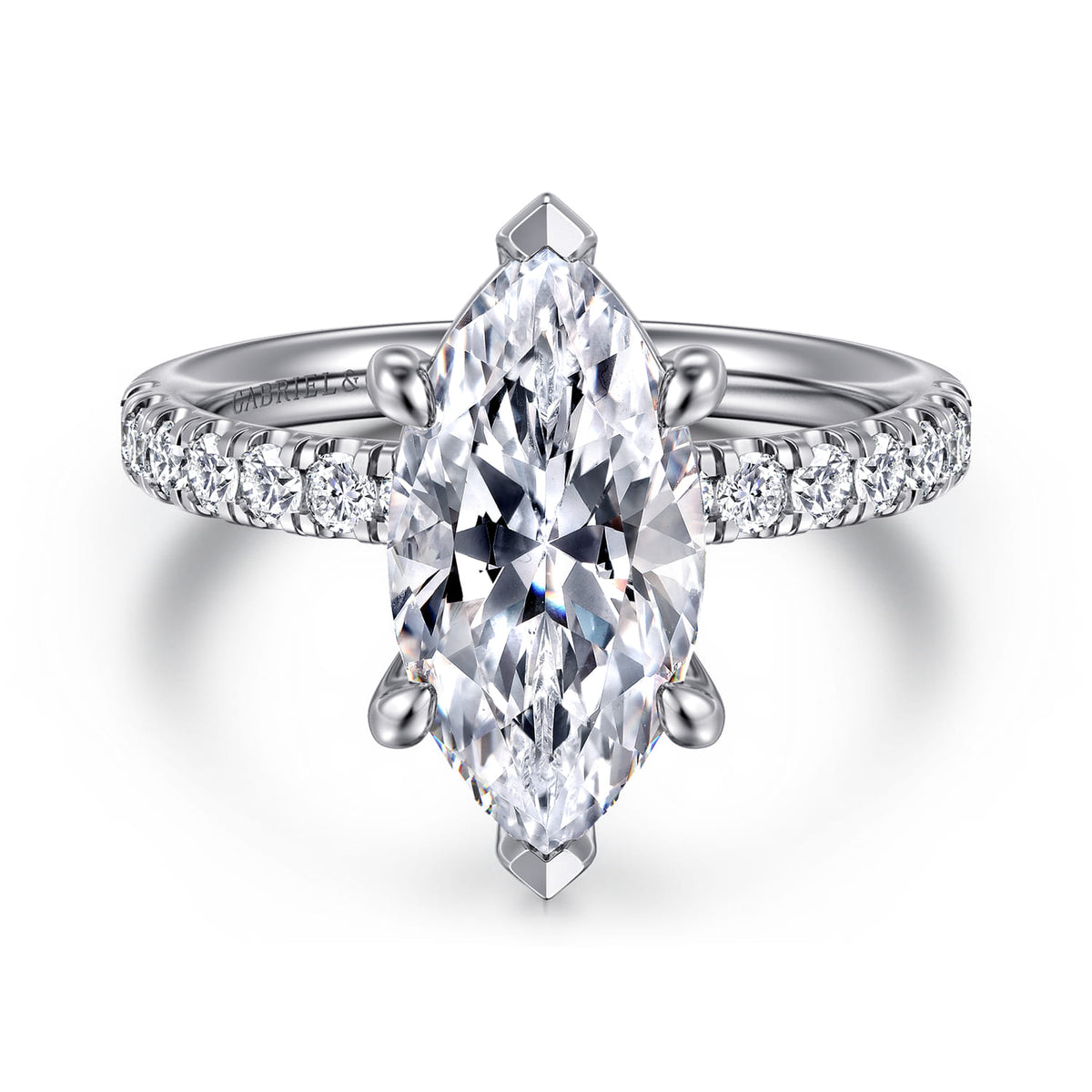 14K White Gold Marquise Shape Diamond Engagement Ring — ER16572M12W44JJ; center stone shown for illustration, not included