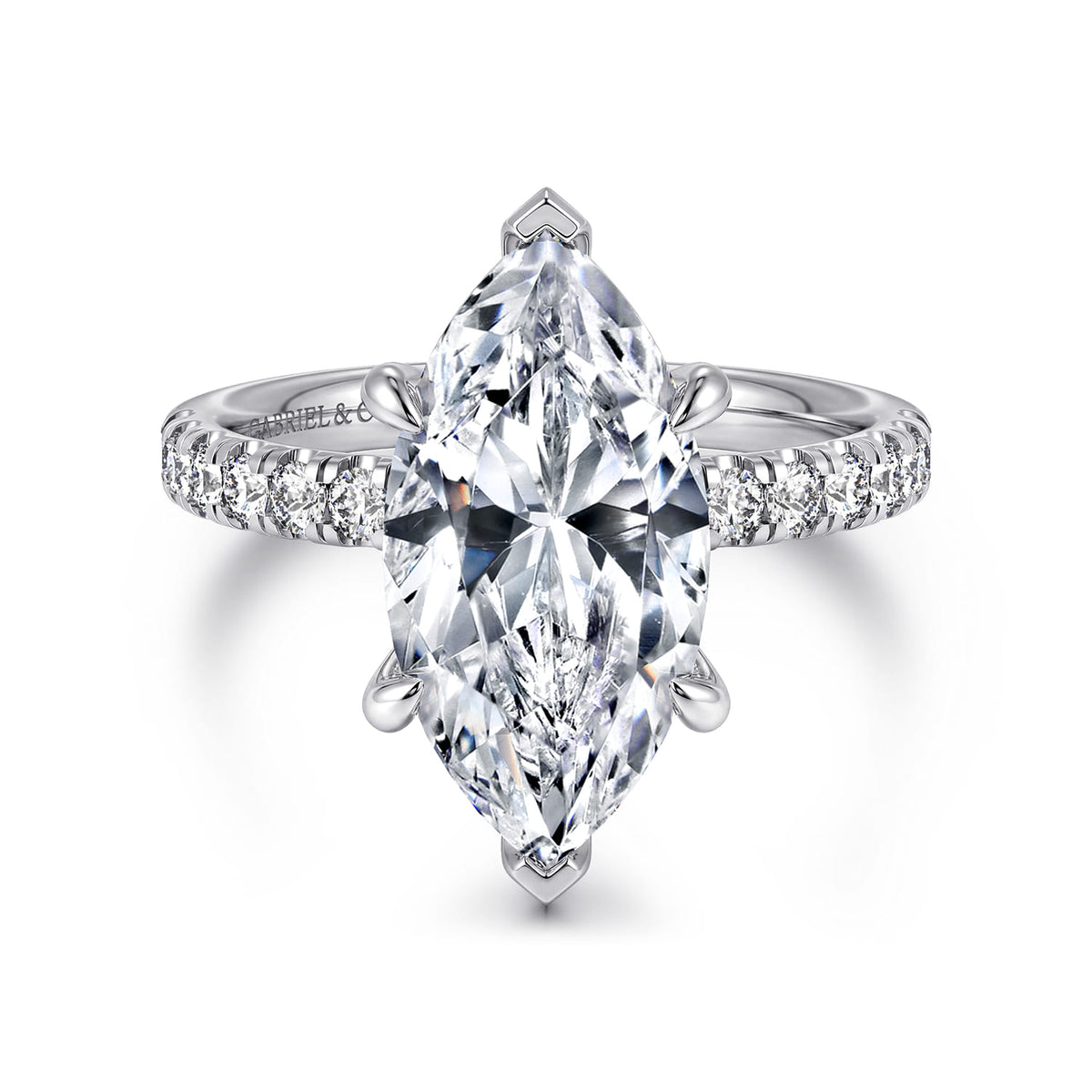 14K White Gold Marquise Shape Diamond Engagement Ring — ER16572M16W44JJ; center stone shown for illustration, not included