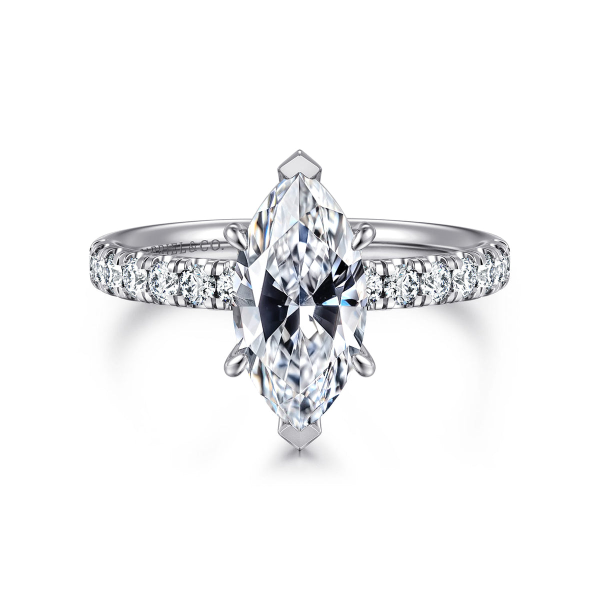 14K White Gold Marquise Shape Diamond Engagement Ring — ER16572M6W44JJ; center stone shown for illustration, not included
