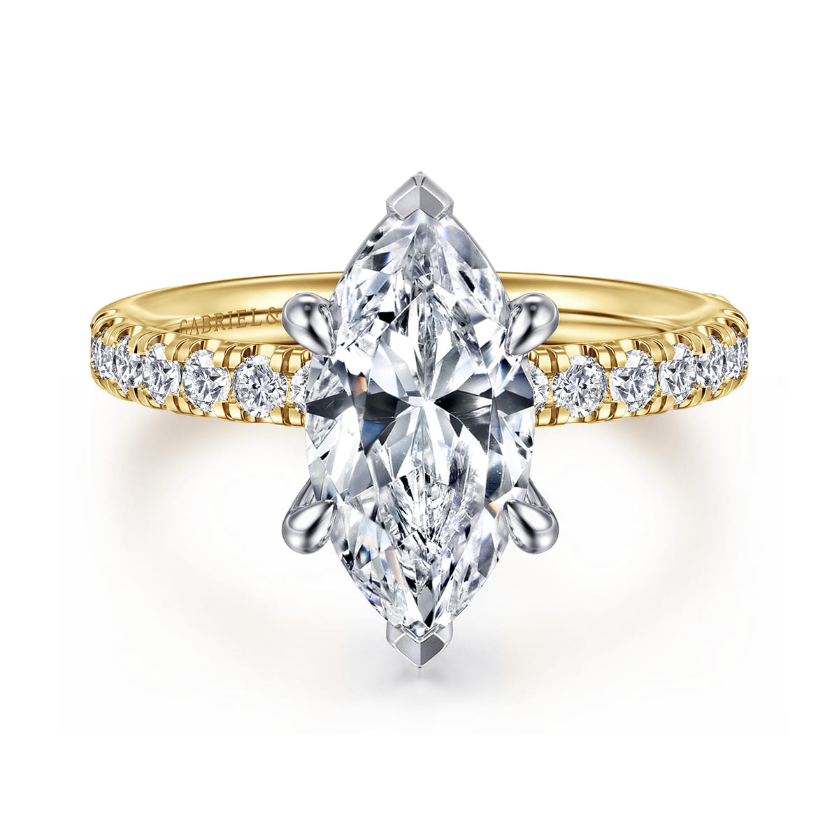 14K White-Yellow Gold Marquise Shape Diamond Engagement Ring — Gabriel & Co. ER16572M8M44JJ; center stone shown for illustration, not included
