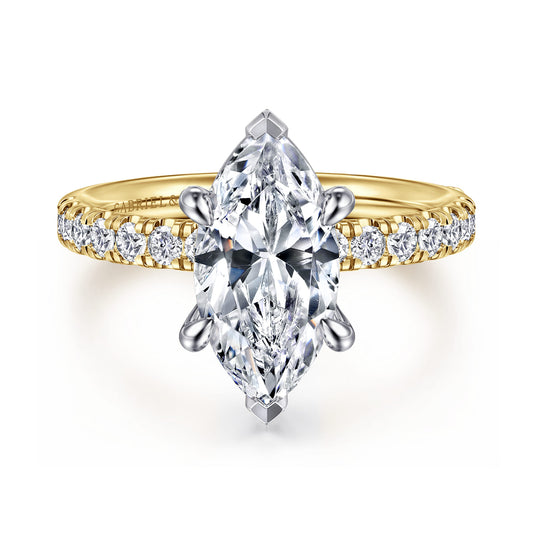 14K White-Yellow Gold Marquise Shape Diamond Engagement Ring — Gabriel & Co. ER16572M8M44JJ; center stone shown for illustration, not included