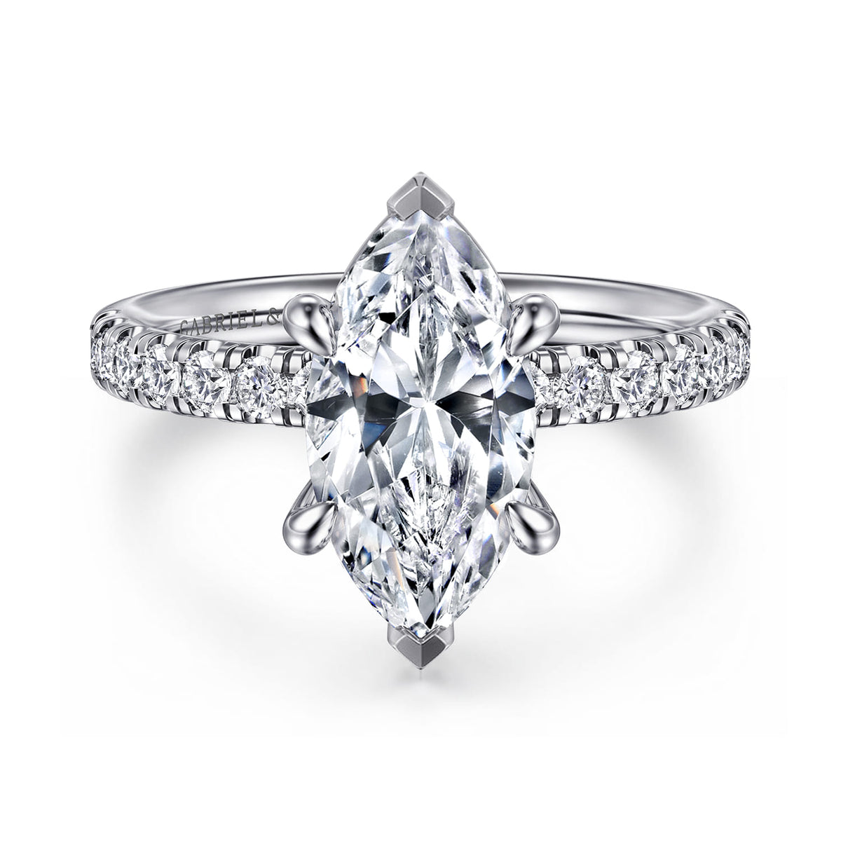 14K White Gold Marquise Shape Diamond Engagement Ring — Gabriel & Co. ER16572M8W44JJ; center stone shown for illustration, not included