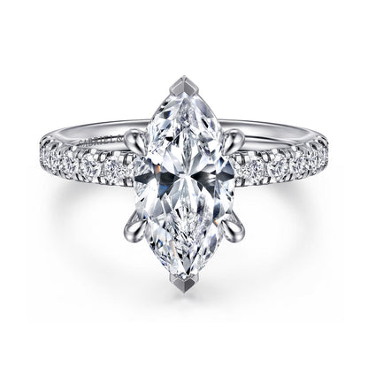 14K White Gold Marquise Shape Diamond Engagement Ring — Gabriel & Co. ER16572M8W44JJ; center stone shown for illustration, not included