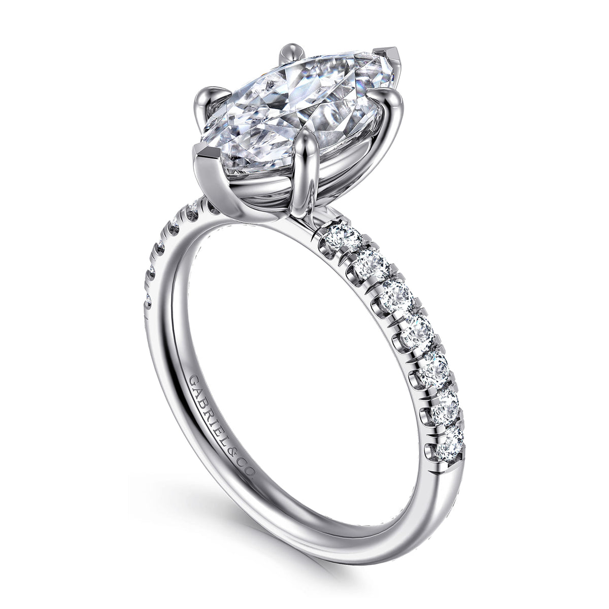 14K White Gold Marquise Shape Diamond Engagement Ring — Gabriel & Co. ER16572M8W44JJ; center stone shown for illustration, not included