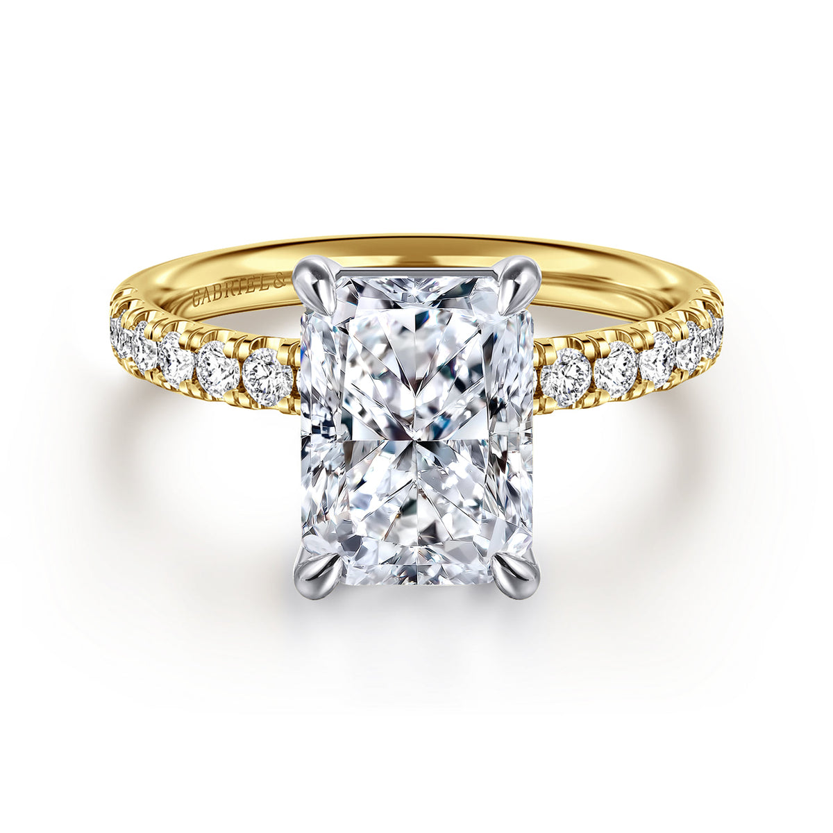 14K White-Yellow Gold Radiant Cut Diamond Engagement Ring — ER16572N12M44JJ; center stone shown for illustration, not included